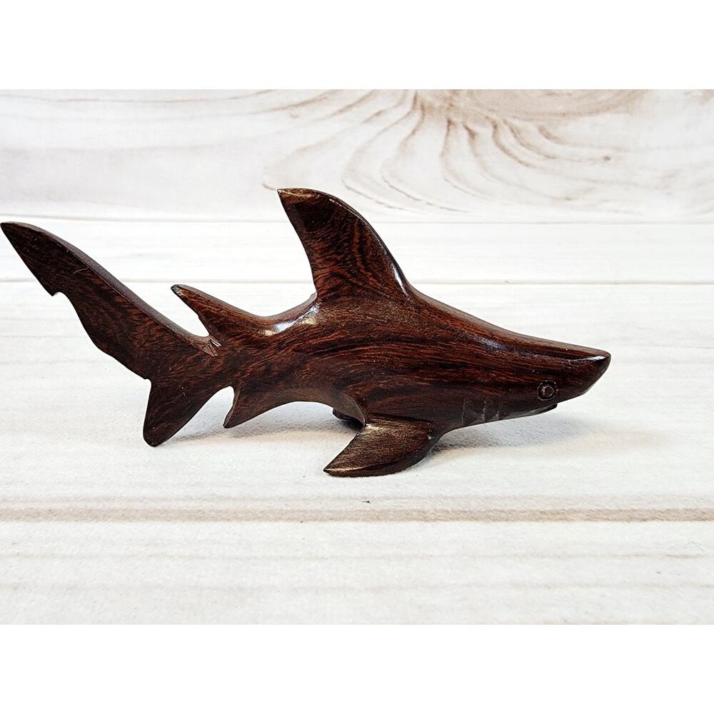 Vintage Hand Carved Mahogany Wood Shark 4.25" - Picture 5 of 10